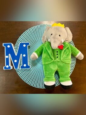 King Babar Elephant Yottoy 14” Plush Toy Stuffed Animal Green Suit Classic VTG